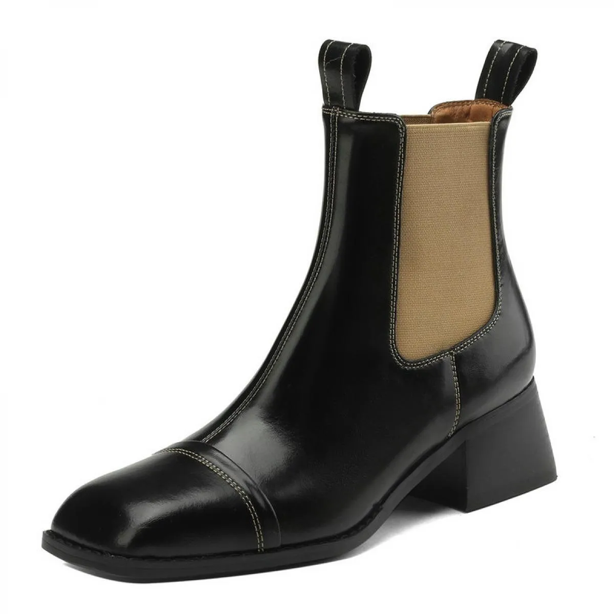 2024 Moda Donna Stivaletti Autunno Inverno Casual Tacco alto Punta quadrata Slip on in vera pelle Scarpe da donna Taglia 34 42