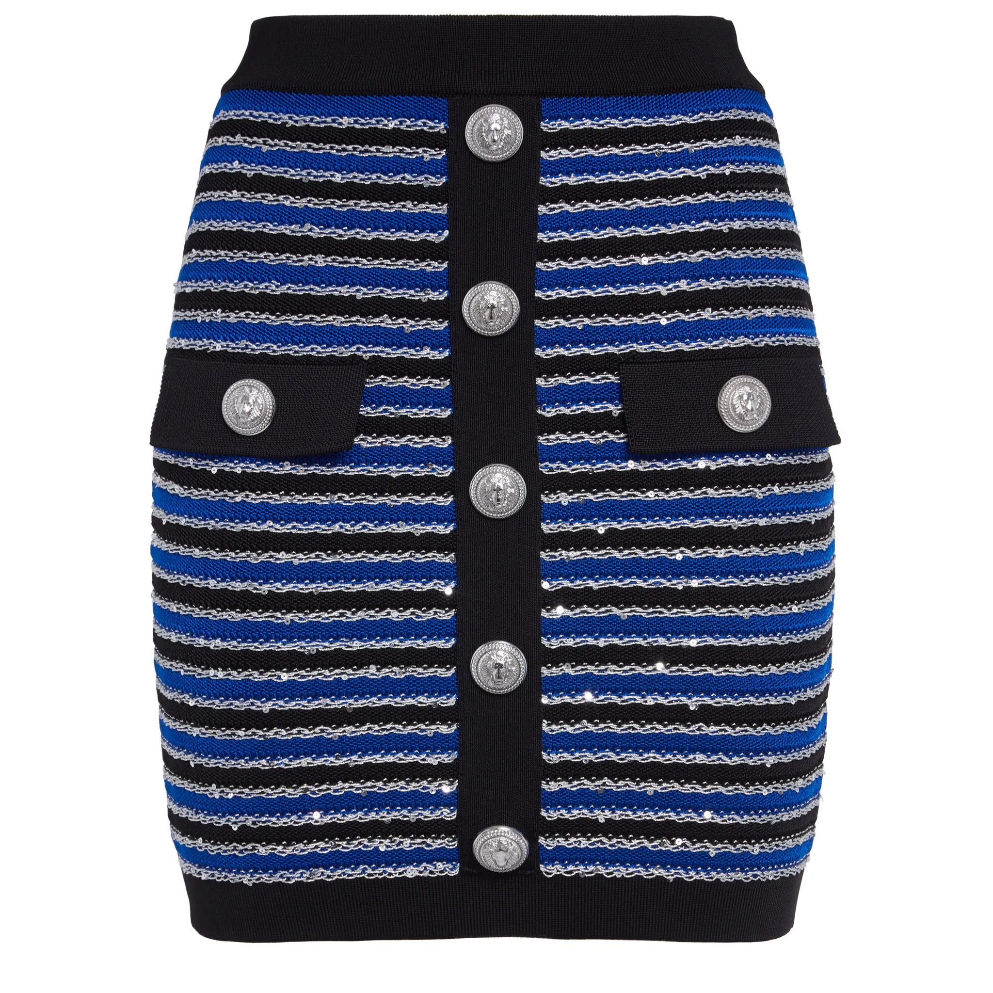 BALMAIN  Gonna in maglia blu