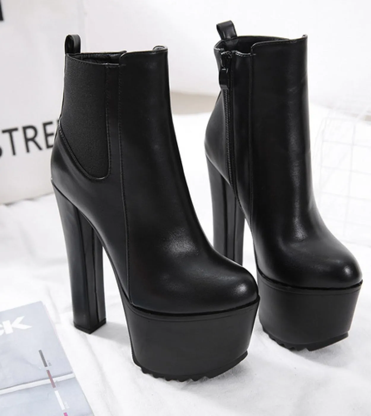 Comemore New Arrival 16cm High Heel Womens Boot Winter Women Chelsea Ankle Boots Pipe Platform Clogs Heels Women Shoes