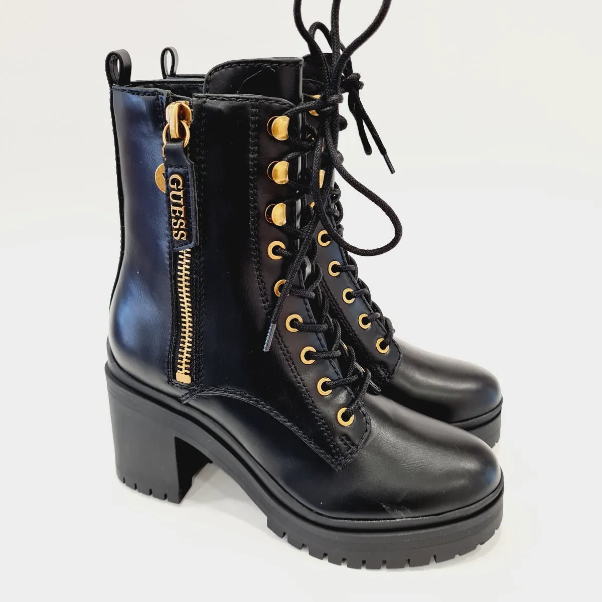 Guess tronchetto anfibio fondo gomma tacco alto alto 8cm plateau 3cm pelle Black rif.G666