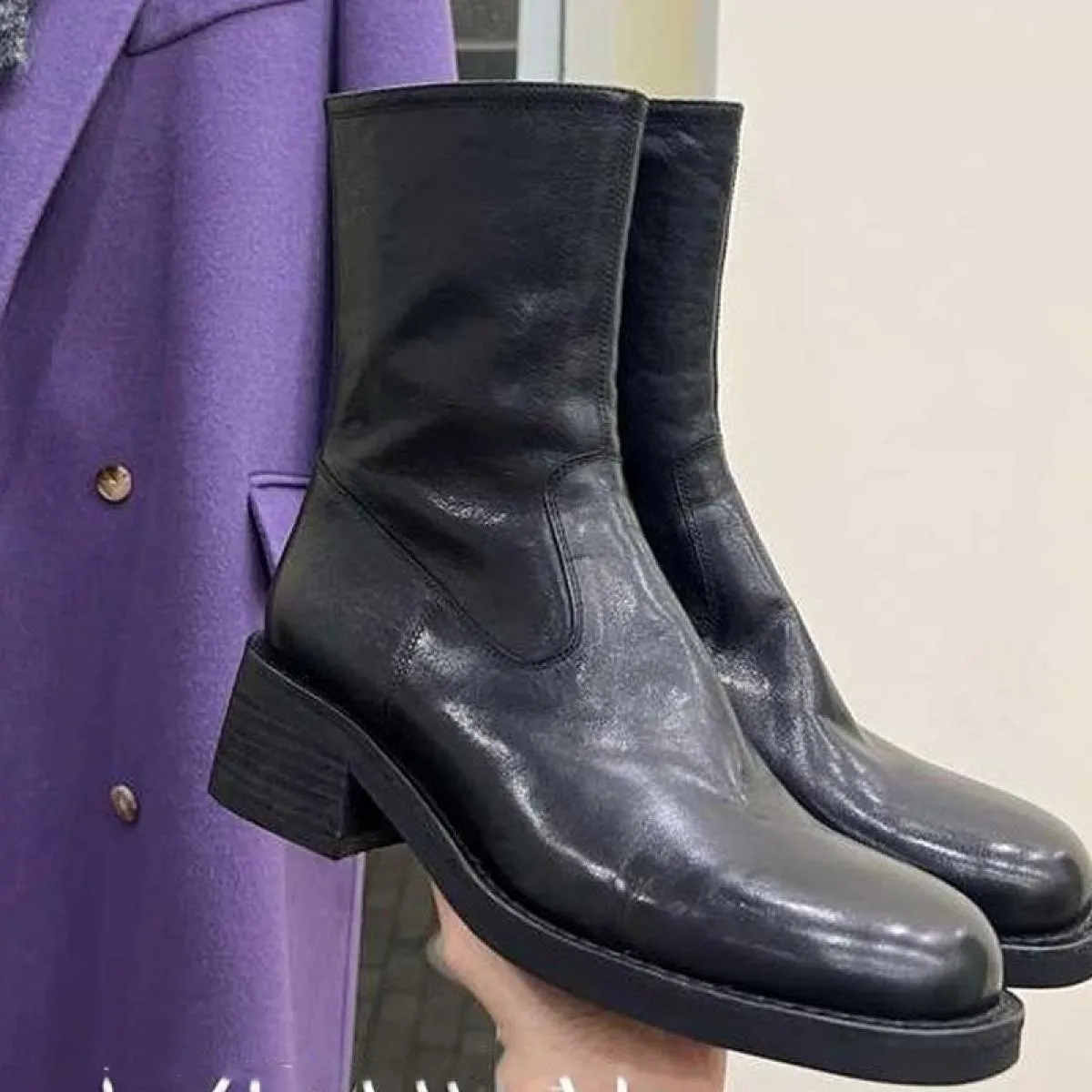 Inverno Donna Caviglia Chelsea Stivali Cerniera Tacco medio Stivali da moto 2023 Nuove scarpe a punta quadrata Décolleté gladiat
