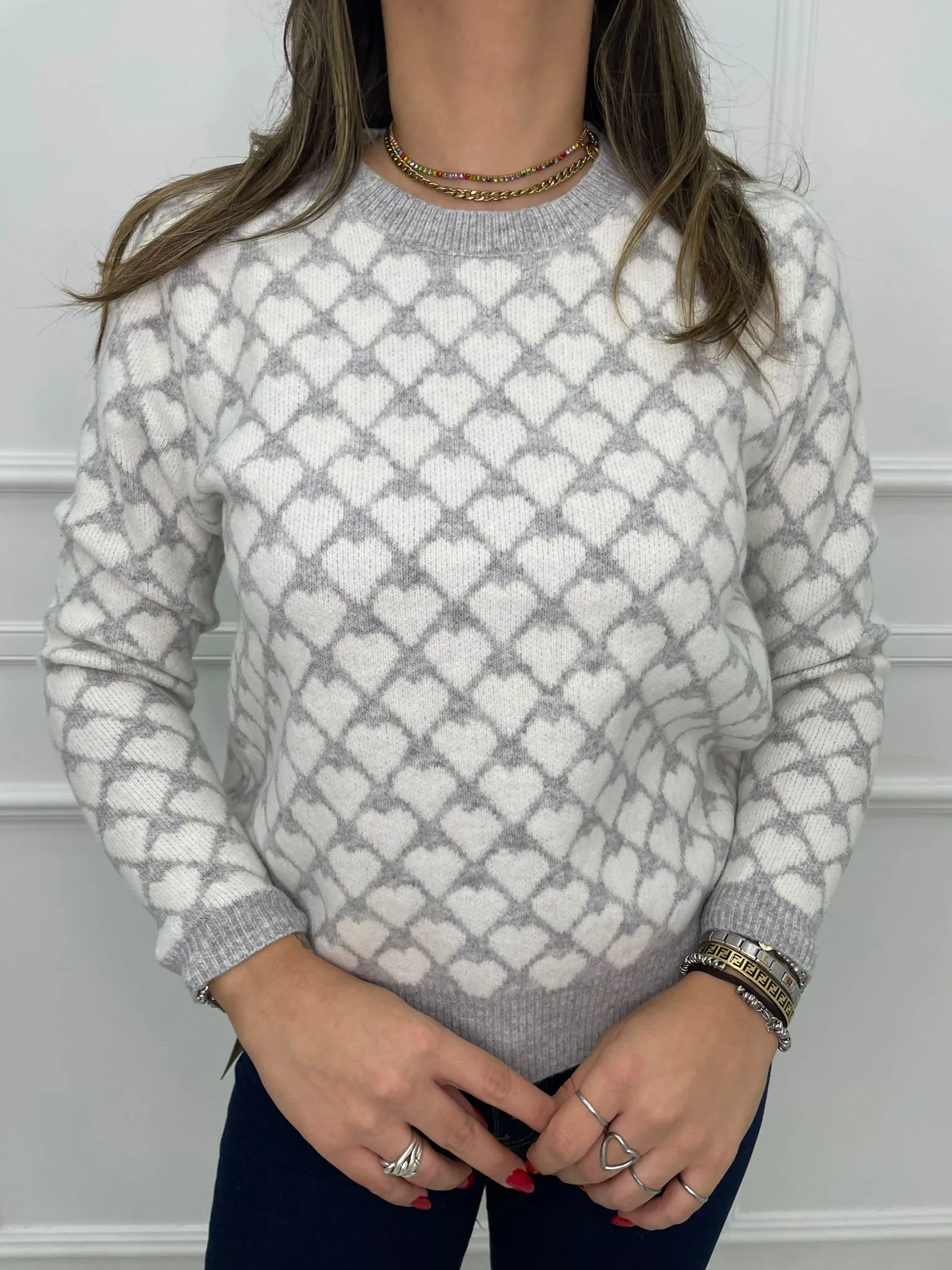 Maglione giro collo con cuori