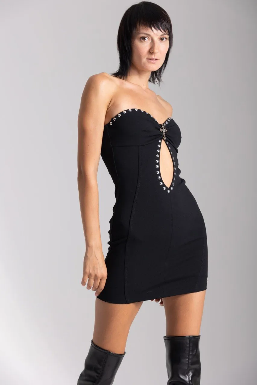 Mini abito scollo cuore e borchie Nero