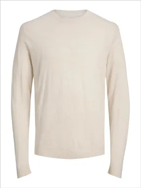 Premium by Jack&Jones maglione girocollo in misto lino ecrù