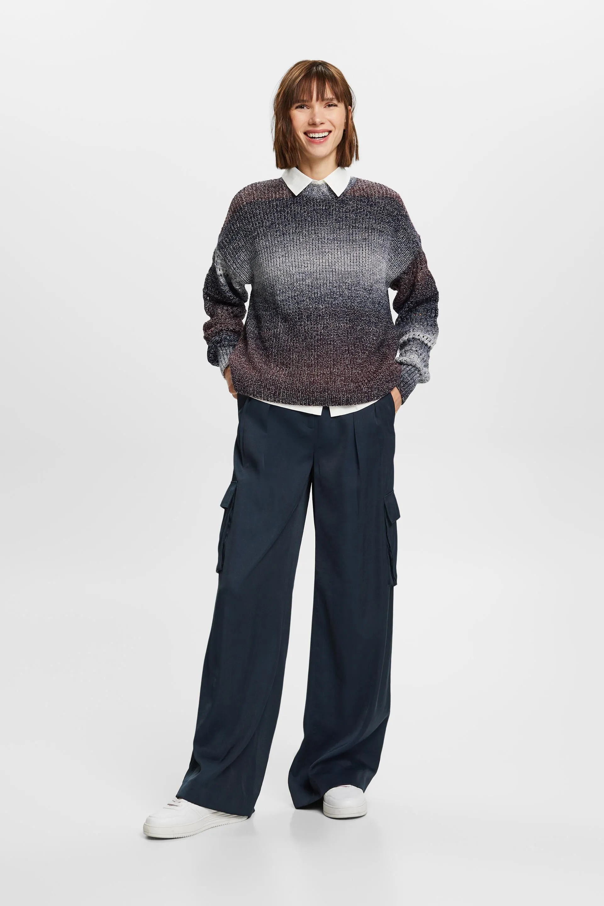 Pullover a lupetto con effetto sfumato, in maglia aperta