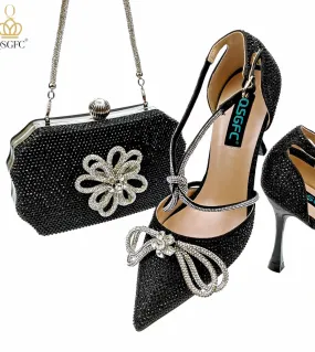 Qsgfc Usura Quotidiana Punta A Punta Stiletto Nero Strass E Diamante Farfalla Design Scarpe Da Festa Scarpe E Borsa Da Donna