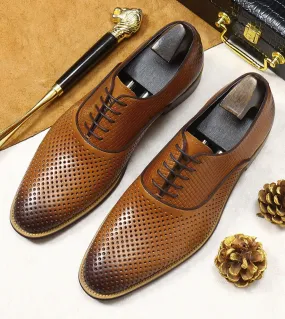 Scarpe formali da uomo traspiranti estive Vera pelle Fashion Hollow 2023 Designer Handmade Wedding Social Business Oxfords