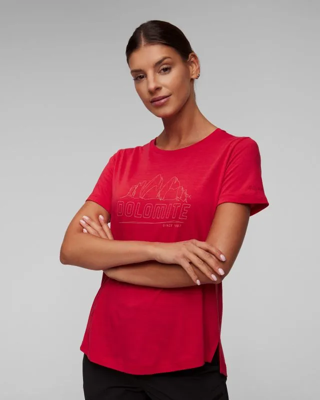 T-shirt rossa da donna Dolomite Cristallo Merino SS