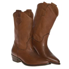 THE FLOW M301 STIVALE TRONCHETTO TEXANO PELLE CUOIO  