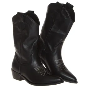 THE FLOW M301 STIVALE TRONCHETTO TEXANO PELLE NERO  